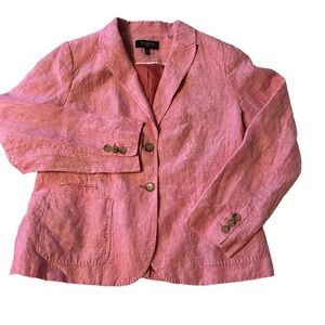 Talbots Linen 2 Button Coral Pink Blazer Jacket 14P